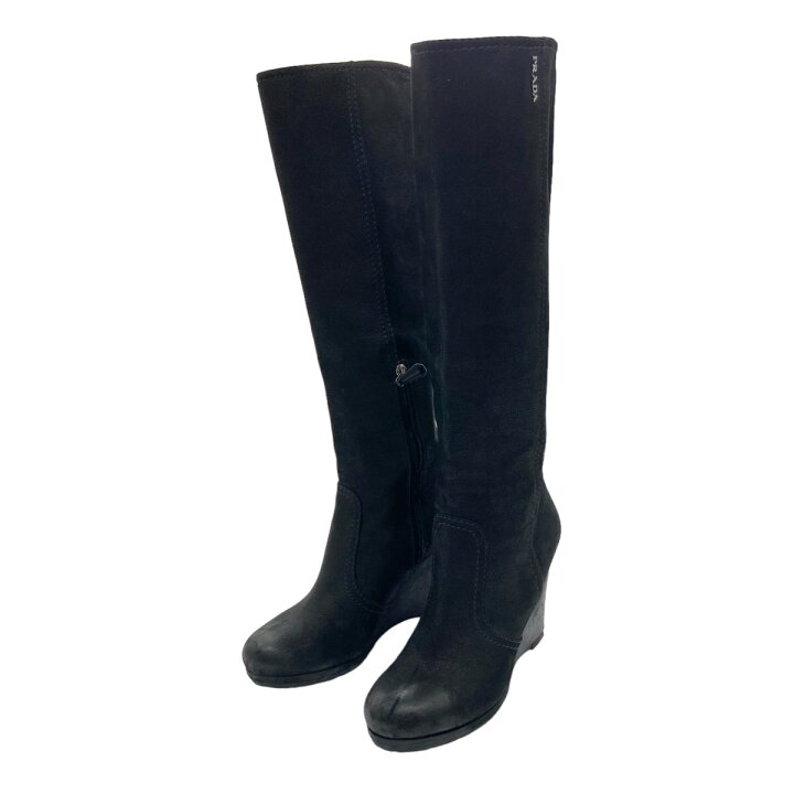 PRADA 黒 レザー ロングブーツ 約5cmヒール 38（PRADA - プラダ／PRADA  