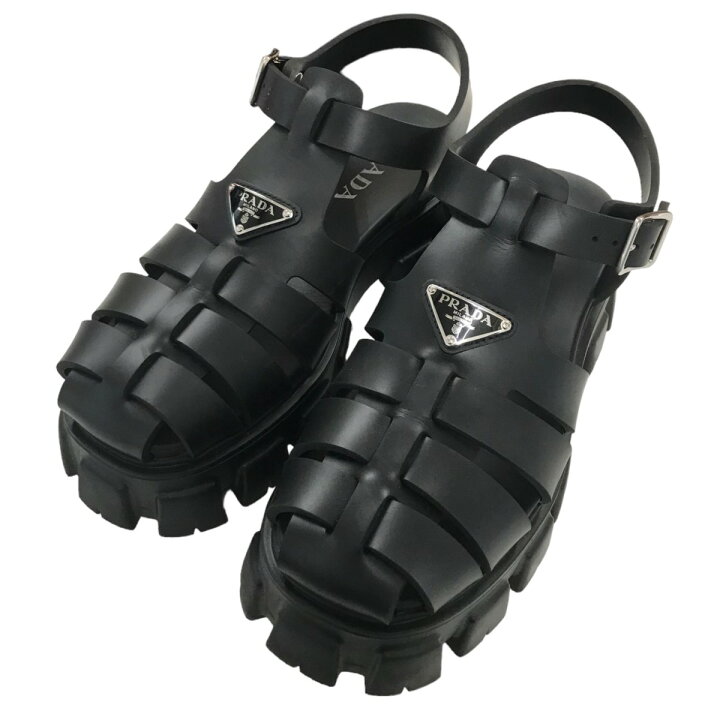 楽天市場】【中古】PRADAトライアングルロゴ モノリスラバーサンダル 