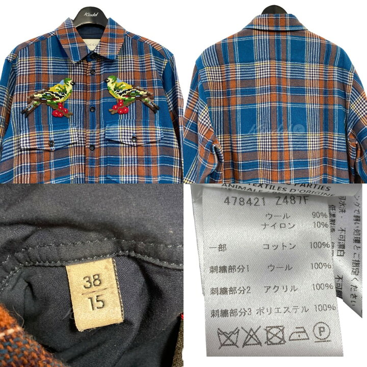 楽天市場】【中古】GUCCI バードエンブロイダリーチェックネルシャツ 