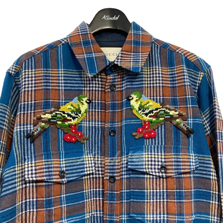 楽天市場】【中古】GUCCI バードエンブロイダリーチェックネルシャツ 