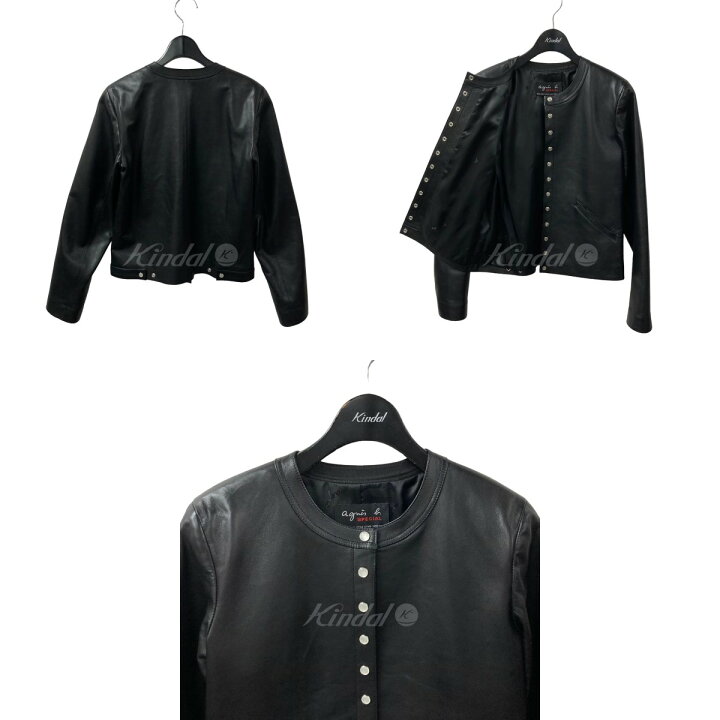 楽天市場】【中古】agnes b シープレザーノーカラージャケット 