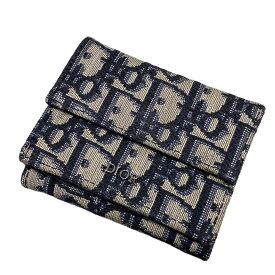 【中古】Dior　オブリークミニウォレット 二つ折り財布 グレー 【061023】（ディオール）