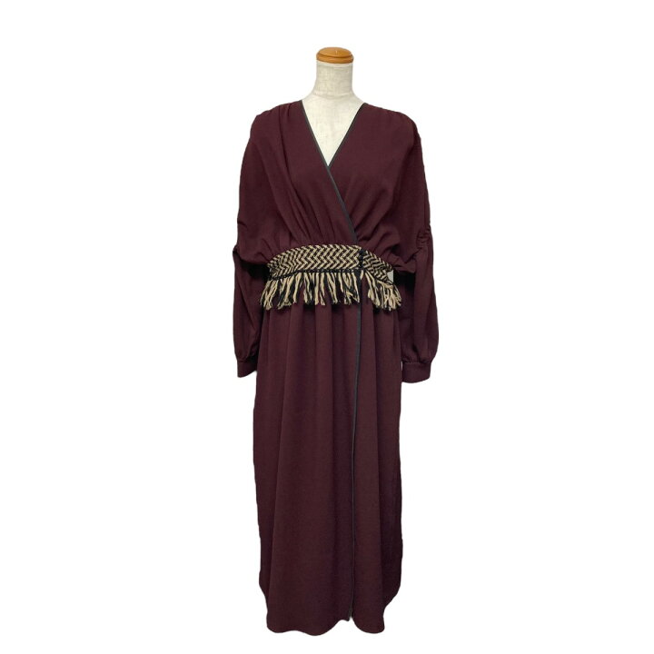 楽天市場】【中古】EBONY シフォン フリンジ ドレス バーガンディー  