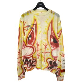 【中古】HERON PRESTON×KENNY SCHARF 総柄ニット イエロー サイズ：S【価格見直し】