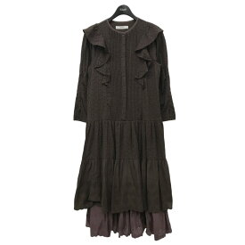 【中古】Her lip to　Two-Tone Ruffled Lace Dress レースワンピース 1214305066 ブラウン サイズ：M 【211023】（ハーリップトゥ）