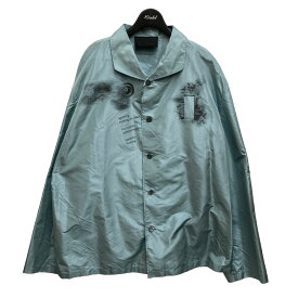 【中古】PRADA22AW プリントシルクパジャマ長袖シャツ グリーン サイズ：XL【価格見直し】