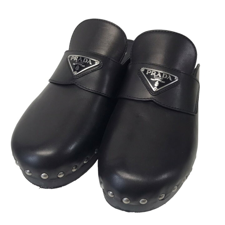 楽天市場】【中古】PRADAスタッズレザークロッグサンダル ブラック 