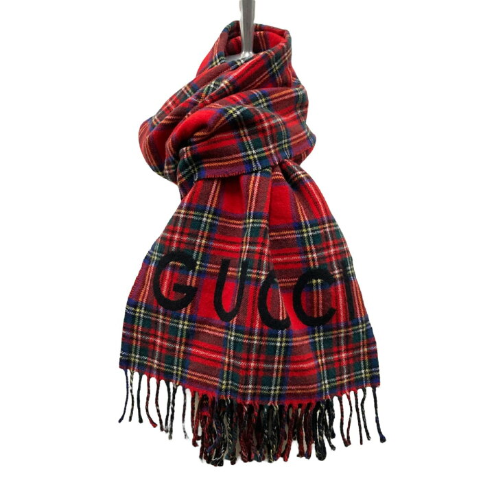 楽天市場】【中古】GUCCIタータンチェックマフラー 597530 レッド  