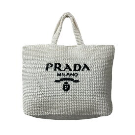 【中古】PRADA　ラフィアトート ホワイト 【031123】（プラダ）