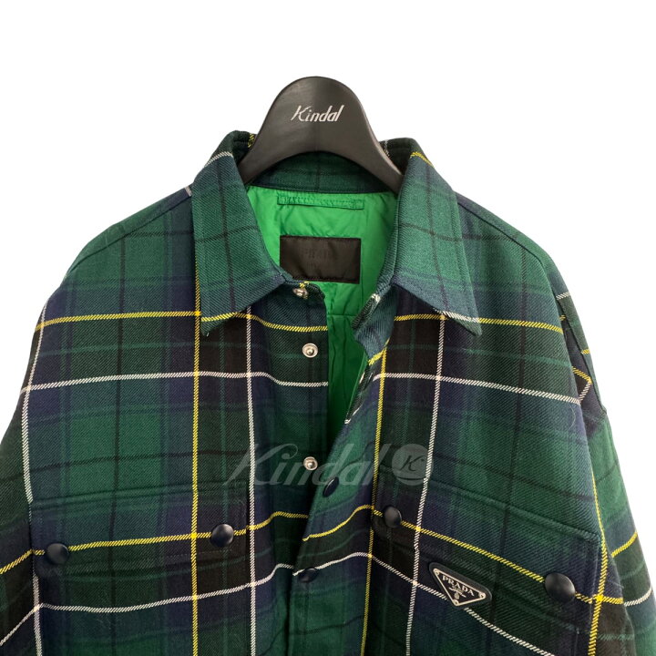 楽天市場】【中古】PRADA 21AW 中綿チェックシャツジャケット グリーン 