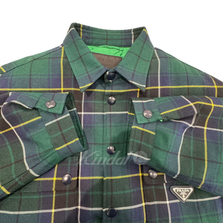 楽天市場】【中古】PRADA 21AW 中綿チェックシャツジャケット グリーン 