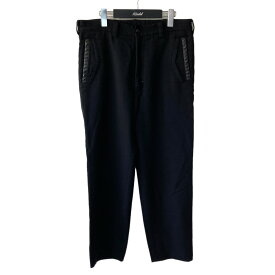 【中古】YOHJI YAMAMOTO pour hommeレザー パイピング ウールパンツ ブラック サイズ：2【価格見直し】