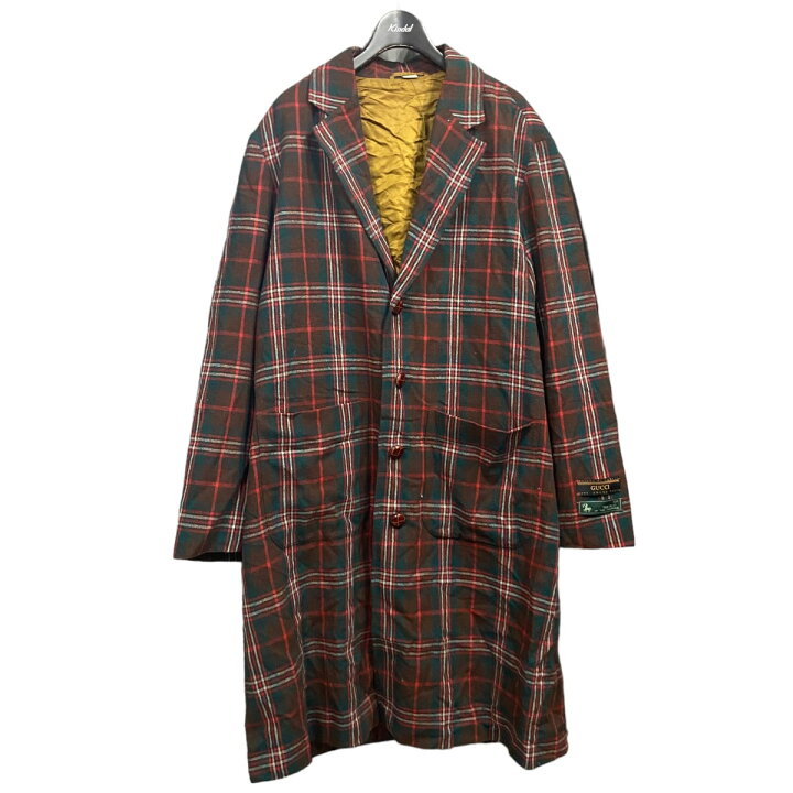 楽天市場】【中古】GUCCIチェック柄チェスターコート グリーン×レッド 