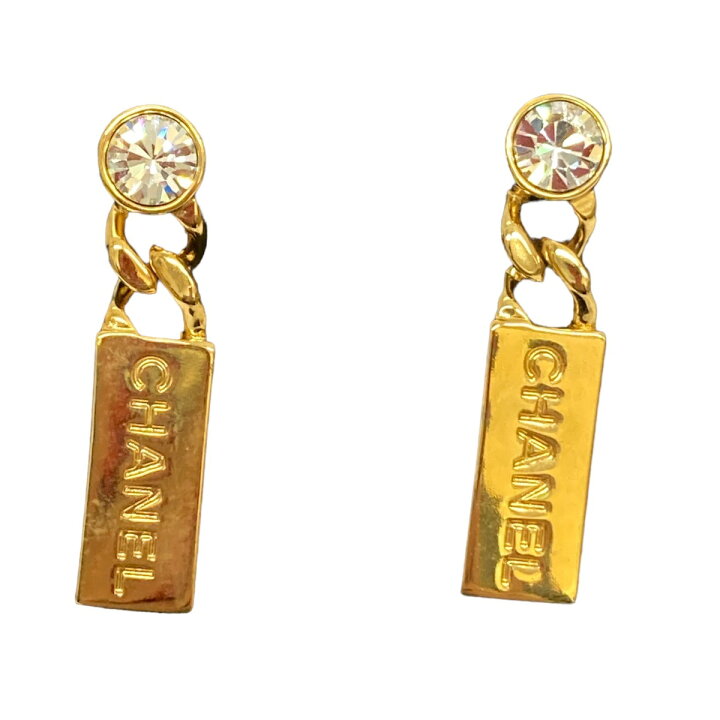 楽天市場】【中古】CHANEL クリスタルストーンロゴプレートピアス L21V  