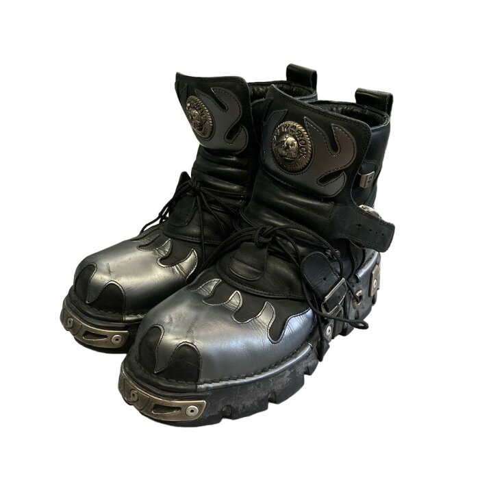 楽天市場】【中古】NEWROCKファイヤーパターンブーツ ブラック サイズ 