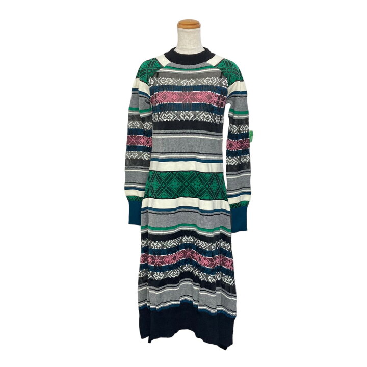 楽天市場】【中古】sacai 22SS ニットワンピース グリーン×ホワイト 