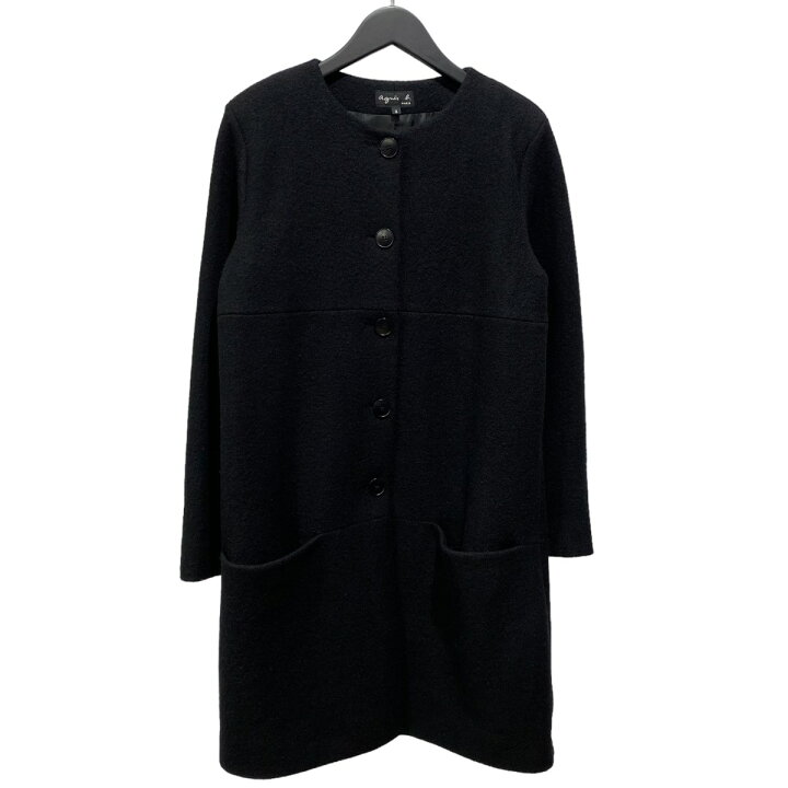 楽天市場】【中古】agnes b ノーカラーコート ブラック サイズ：2  