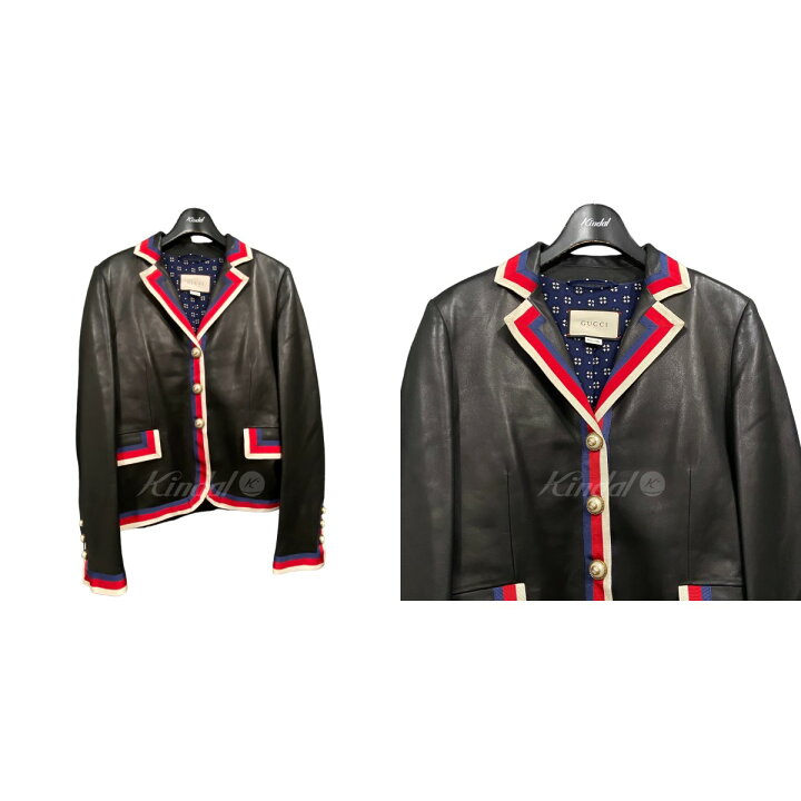 楽天市場】【中古】GUCCIレザージャケット ブラック×レッド×ネイビー 