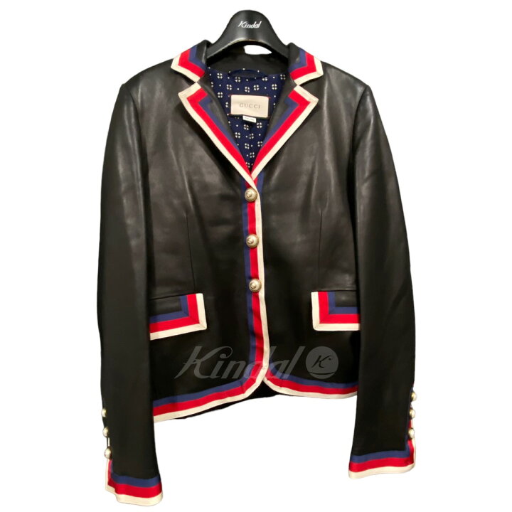 楽天市場】【中古】GUCCIレザージャケット ブラック×レッド×ネイビー 