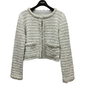 【中古】FOXEY　「KNIT JACKET MIRAGE」ツイードジャケット 43270 グレー サイズ：40 【271123】（フォクシー）