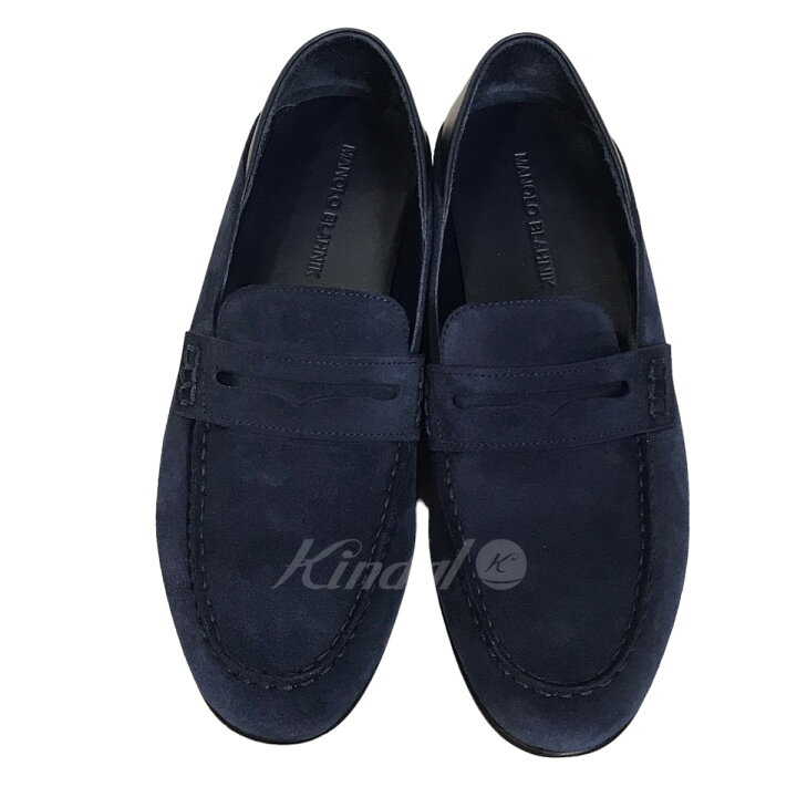 楽天市場】【中古】MANOLO BLAHNIK スリッポンローファー ネイビー 