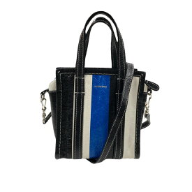 【中古】BALENCIAGA「バザールショッパー XXS」 2WAYショルダーバッグ ブラック×ホワイト×ブルー【価格見直し】