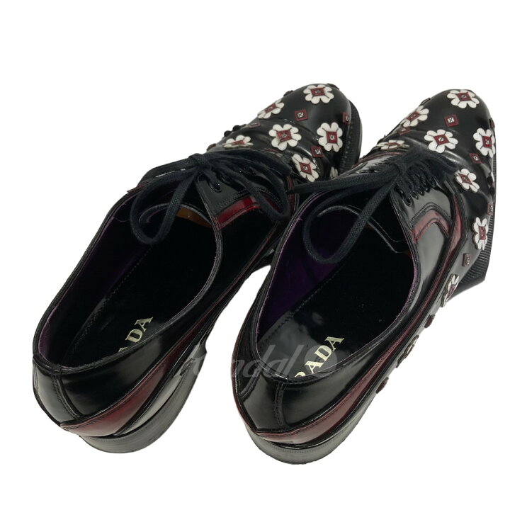 楽天市場】【中古】PRADA フラワーデザインレザーシューズ ブラック 