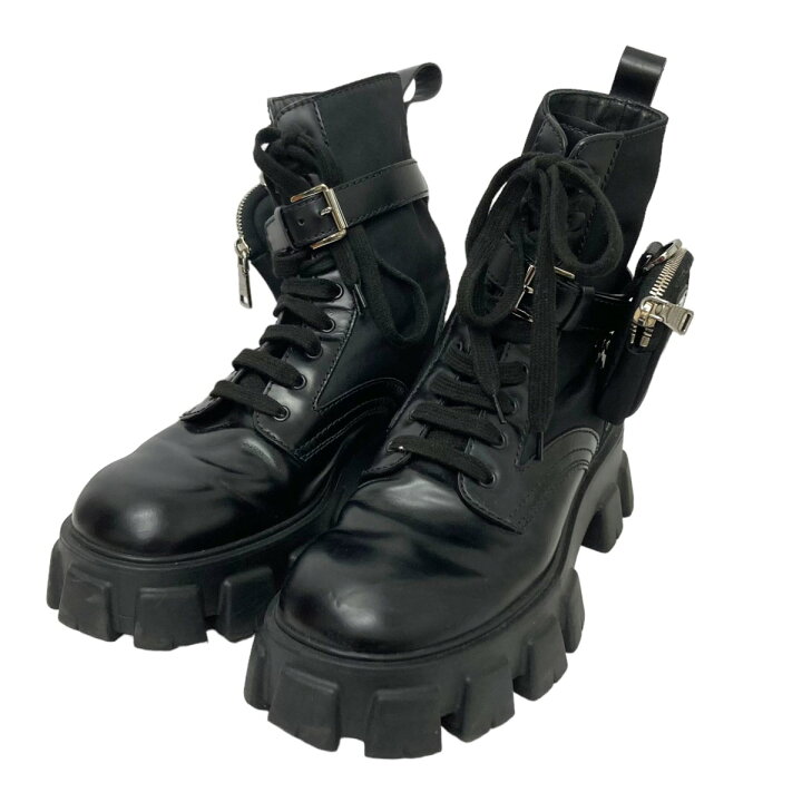楽天市場】【中古】PRADAモノリス ポーチ付きレザーコンバットブーツ  
