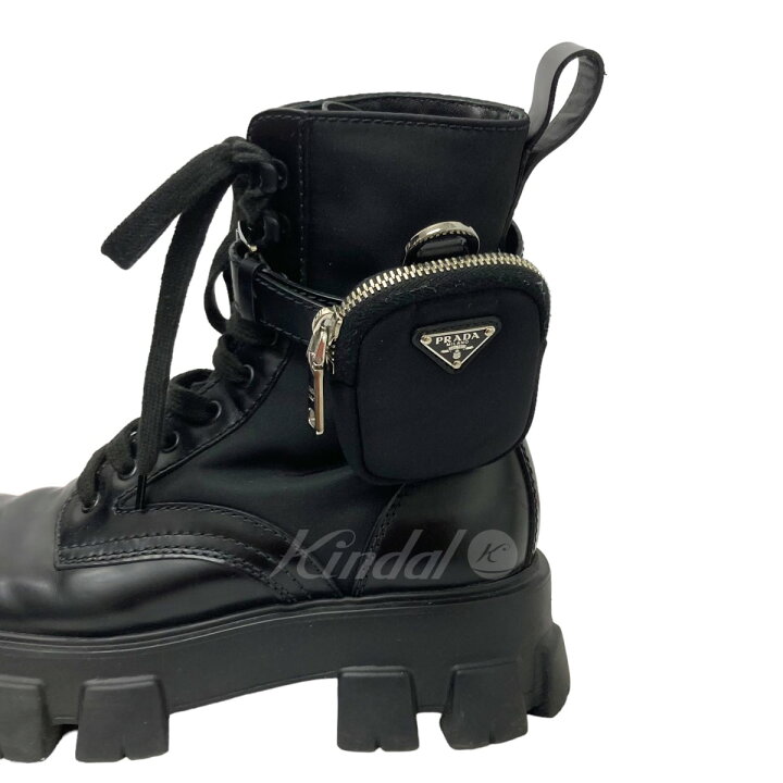 楽天市場】【中古】PRADAモノリス ポーチ付きレザーコンバットブーツ 