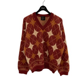 【中古】Taiga Igari22AW Diamond V-neck Sweater オレンジ×ブラウン サイズ：L【価格見直し】