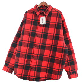 【中古】BALENCIAGA21AW Oversized Flannel オーバーサイズ アシンメトリー シャツジャケット レッド サイズ：M【価格見直し】