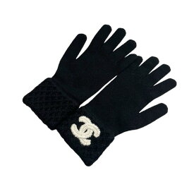 【中古】CHANEL　ココマーク カシミア グローブ 手袋 ブラック×ホワイト サイズ：- 【200124】（シャネル）
