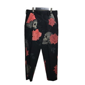 【中古】YOHJI YAMAMOTO pour homme　18SS｢薔薇骸骨Skull＆Rose｣スカルローズウールギャバスラックスパンツ ブラック サイズ：3 【020224】（ヨウジヤマモトプールオム）