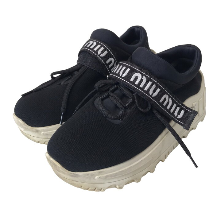 楽天市場】【中古】miu miuロゴベルト厚底スニーカー ブラック サイズ 
