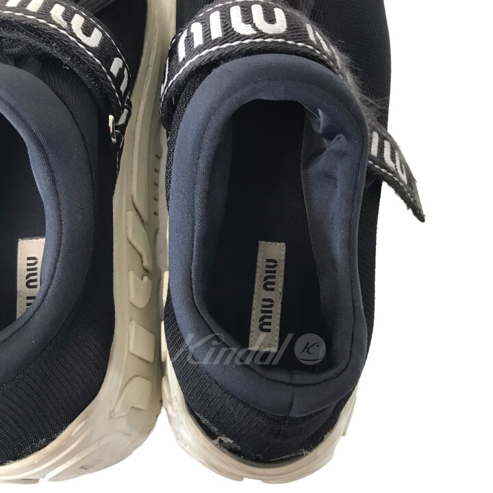 楽天市場】【中古】miu miuロゴベルト厚底スニーカー ブラック サイズ 