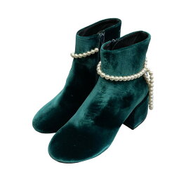 【中古】MM6 Maison Margiela　「Faux Pearl-embellished Velvet Ankle Boots」 ヒールブーツ グリーン サイズ：35 【070224】（エムエムシックス メゾンマルジェラ）