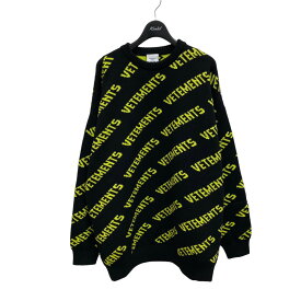 【中古】VETEMENTS21AW Monogram Knit クルーネックニット UA52KN600B ブラック×イエロー サイズ：XS【価格見直し】