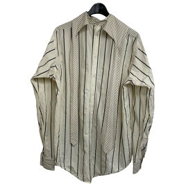 【中古】SOSHIOTSUKI2021SS 「TIE COLLAR SHIRT」 コットンストライプシャツ アイボリー サイズ：46【価格見直し】