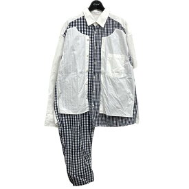 【中古】J．W． ANDERSON　｢Double Placket Gingham Patchwork Shirt｣ ドッキングシャツ ホワイト×ネイビー サイズ：S 【140224】（ジェイダブリューアンダーソン）