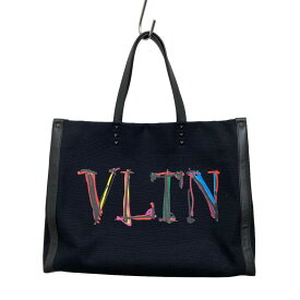 【中古】VALENTINO　VLTN Graph Canvas Medium Tote Bag トートバッグ ブラック 【210224】（ヴァレンチノ）