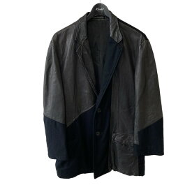 【中古】YOHJI YAMAMOTO pour homme　15AW ラムレザーパッチワークウール2Bテーラードジャケット ブラック サイズ：2 【220224】（ヨウジヤマモトプールオム）