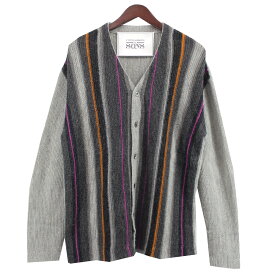 【中古】UNITED ARROWS ＆ SONS by DAISUKE OBANAALEX STRIPE CARDIGAN アレックス ストライプ ニット カーディガン グレー サイズ：L【価格見直し】