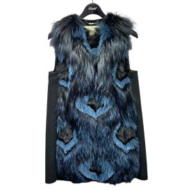 【中古】FENDIfox fur and cashmere vest 　ファーベスト　FF8180 ブラック×ブルー サイズ：IT：38【価格見直し】