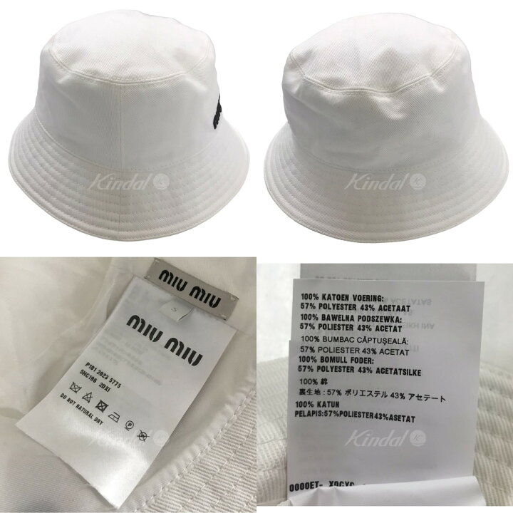 楽天市場】【中古】miu miuロゴ刺繍バケットハット ホワイト サイズ：S 
