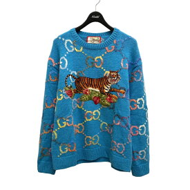 【中古】GUCCI　Tiger GG Jacquard Wool Sweater ニット 684882 ブルー サイズ：XL 【070324】（グッチ）
