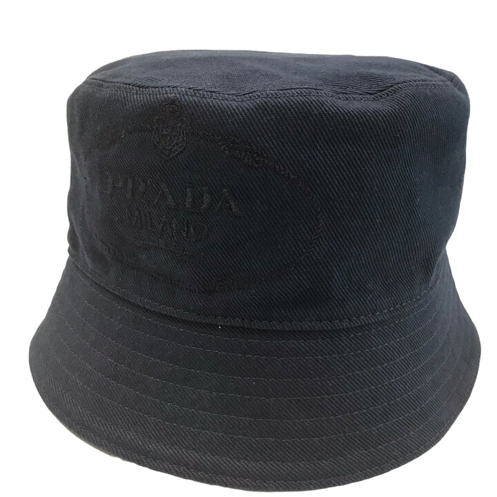 楽天市場】【中古】PRADAロゴ刺繍コットンバケットハット ネイビー 
