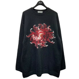 【中古】YOHJI YAMAMOTO pour homme　22AW　7G FLOWER INTERSIA JACQUARD CREW NECK　ニット ブラック サイズ：3 【140324】（ヨウジヤマモトプールオム）