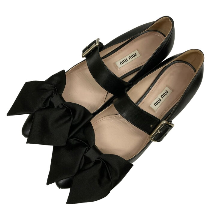 楽天市場】【中古】miu miu リボンストラップパンプス ブラック サイズ  