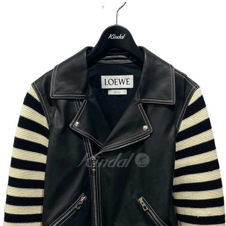 楽天市場】【中古】LOEWEボーダーニット切替 レザーライダース 