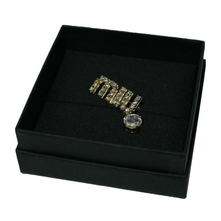楽天市場】【中古】miu miu クリスタル ロゴブローチ ゴールド 